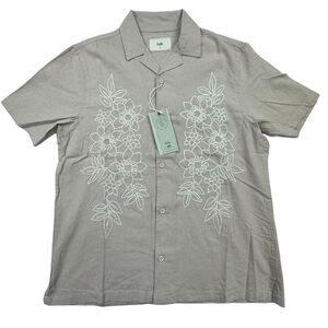 Folk Clothing Shirt Mens M Pink Short Sleeve Button Linen Blend Hawaiian NWT